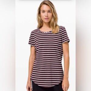 lululemon athletica Striped Short Sleeve Tee - Maroon and White